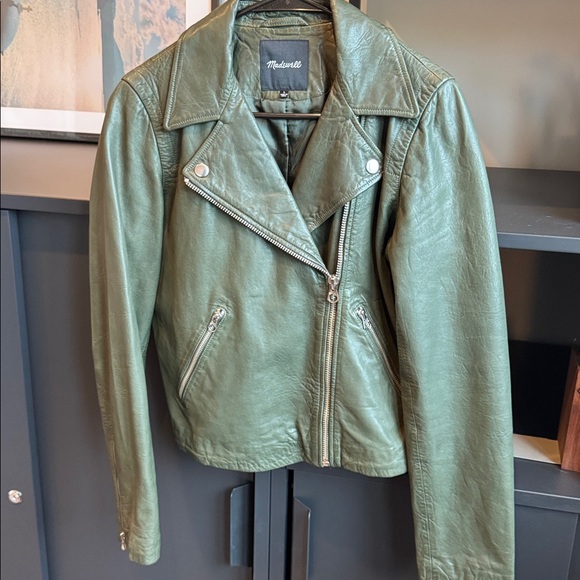 Madewell Washed Leather Motorcycle Jacket, Dark Forest, Size Large - Picture 1 of 6